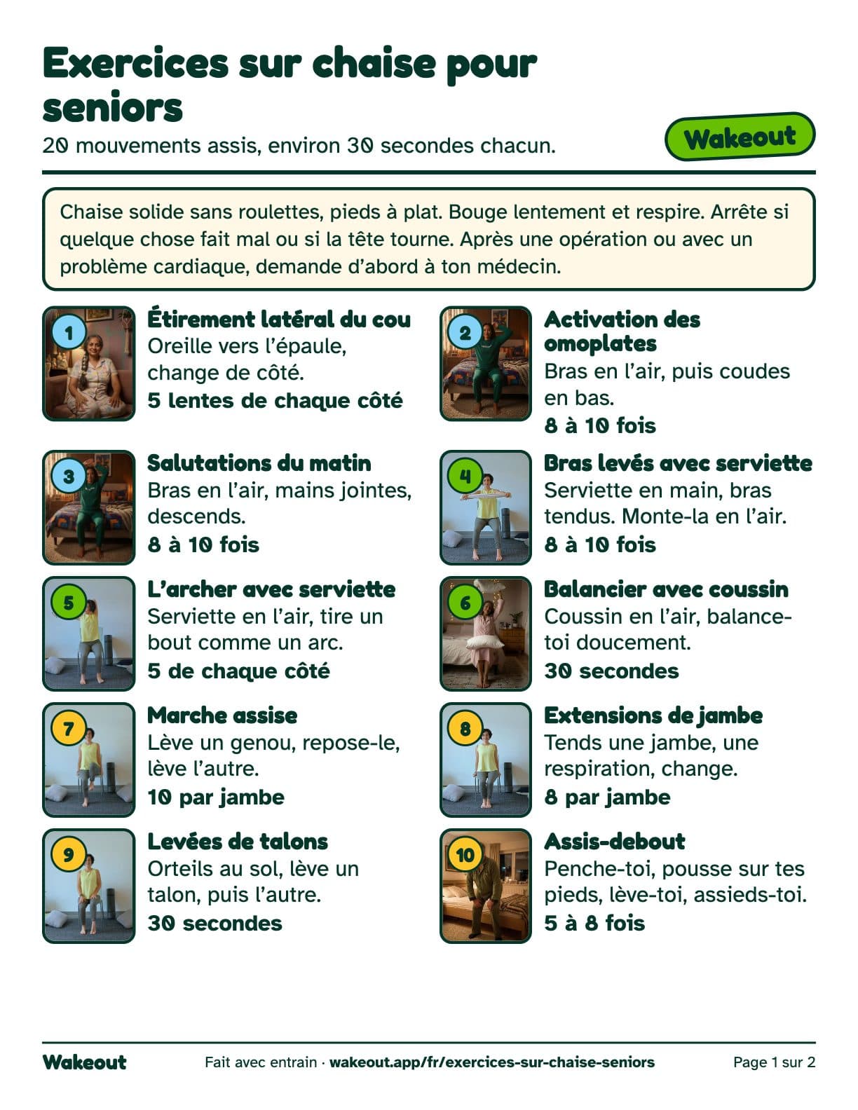 Première page du PDF gratuit d’exercices sur chaise pour seniors