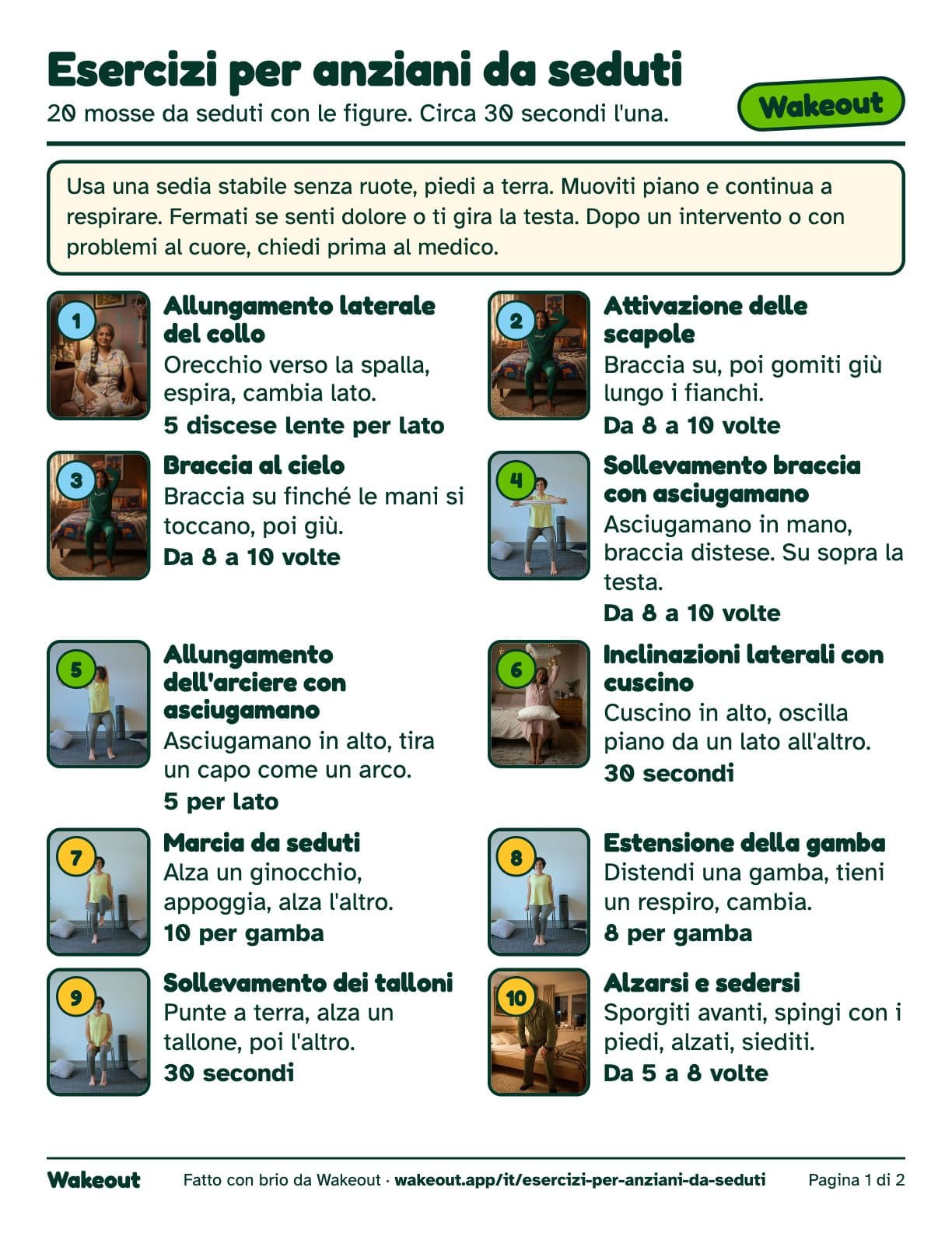 Prima pagina del PDF gratuito di esercizi per anziani da seduti