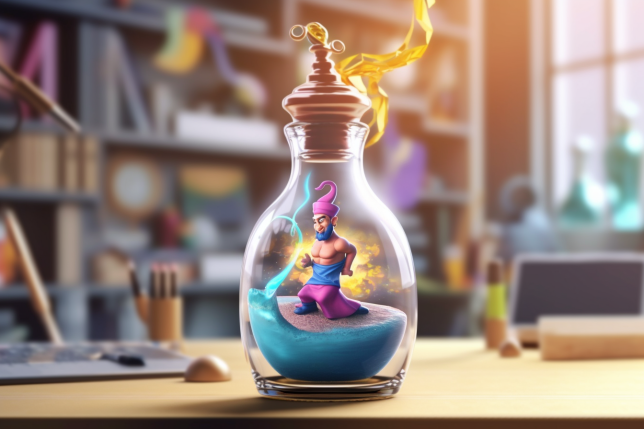 Genie in a bottle in a modern office environment
