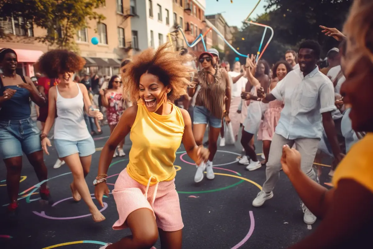 An african-american girl dancing in a street party 