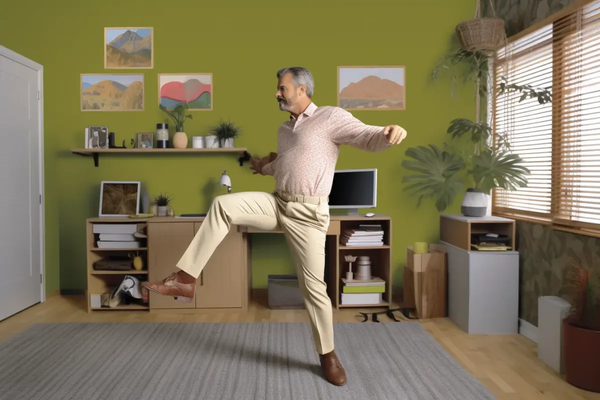 Man getting a kick of energy from home office exercises